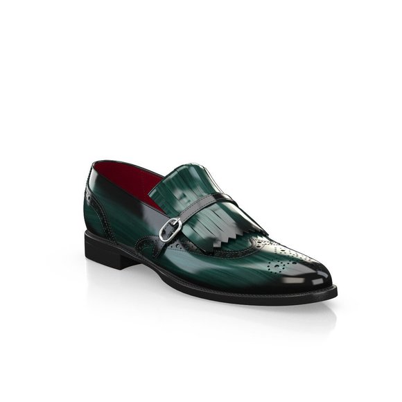 Bashwood Handmade Green Leather Buckle Loafers